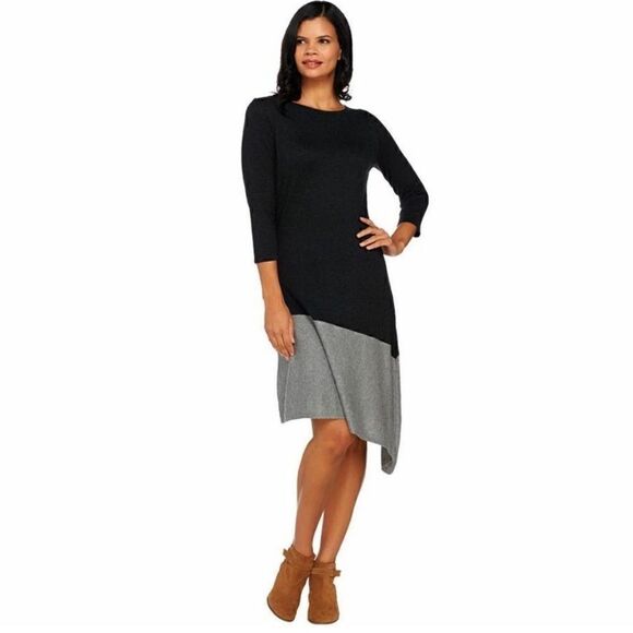 H by Halston Asymmetrical Wool Blend Sweater Dress - Picture 1 of 11